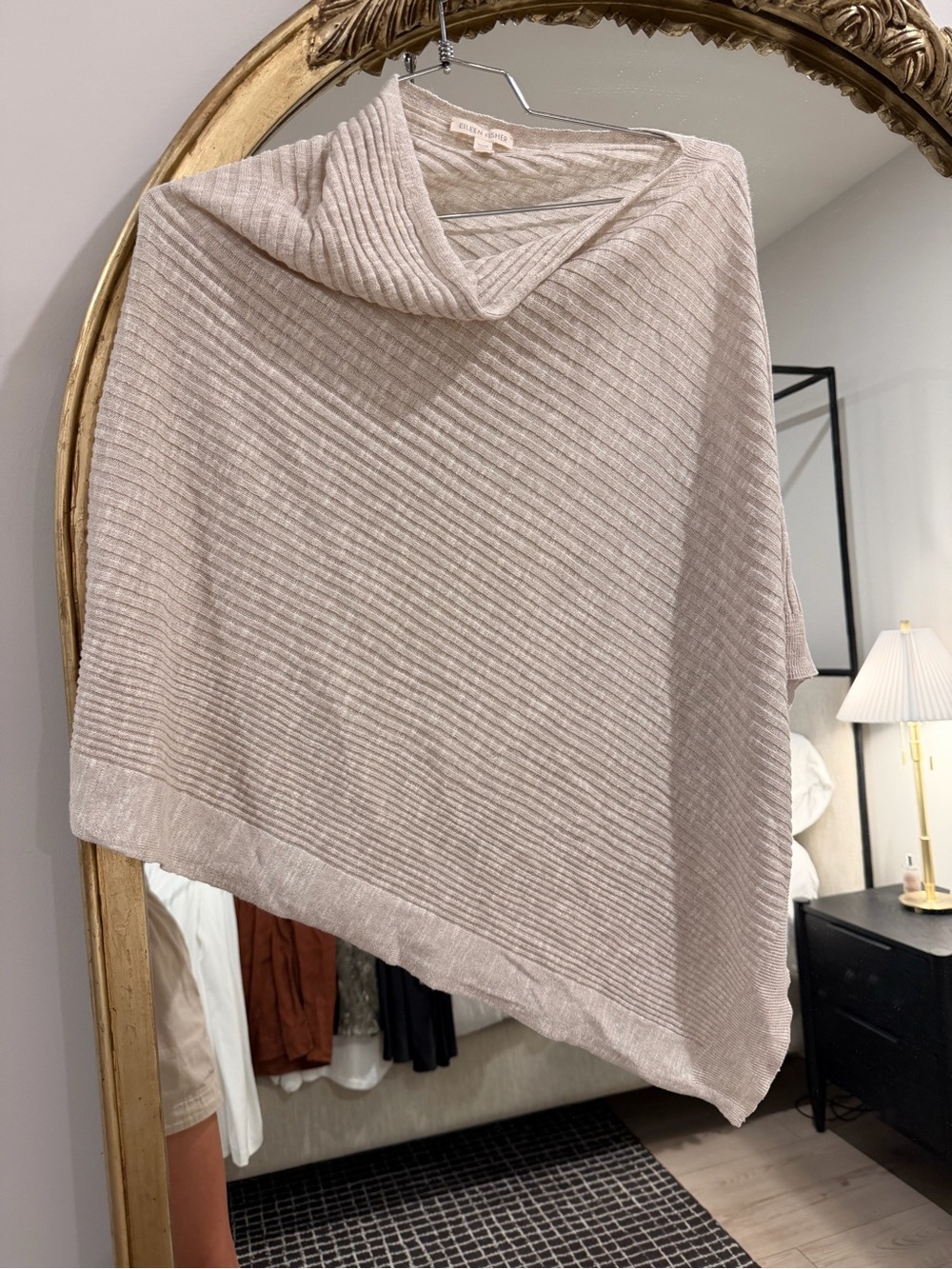 Eileen Fisher Cream Ribbed Asymmetrical Poncho